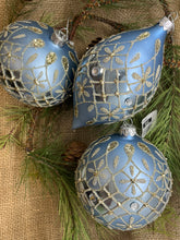 Load image into Gallery viewer, Light Blue Glass Ornament with Gold Glitter