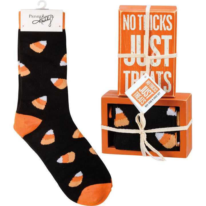 No Tricks Just Treats Box Sign & Socks Set