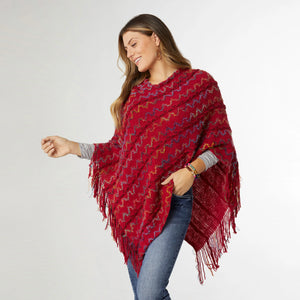 Tillie Brushed Braided Stripe Poncho - Rouge Red