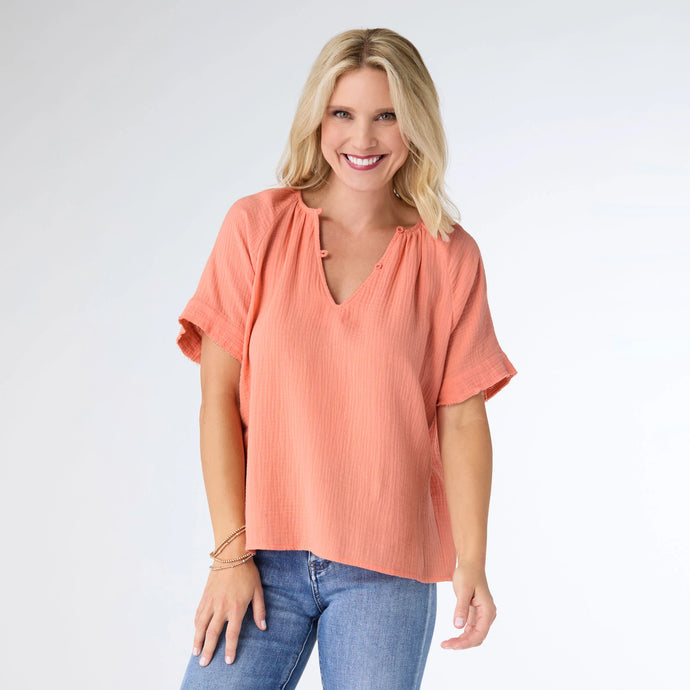 Elayna Gauze Top - Coral