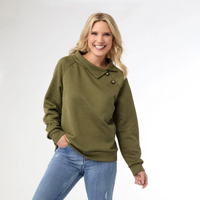 Phoenix Quilted Botton Mock Neck