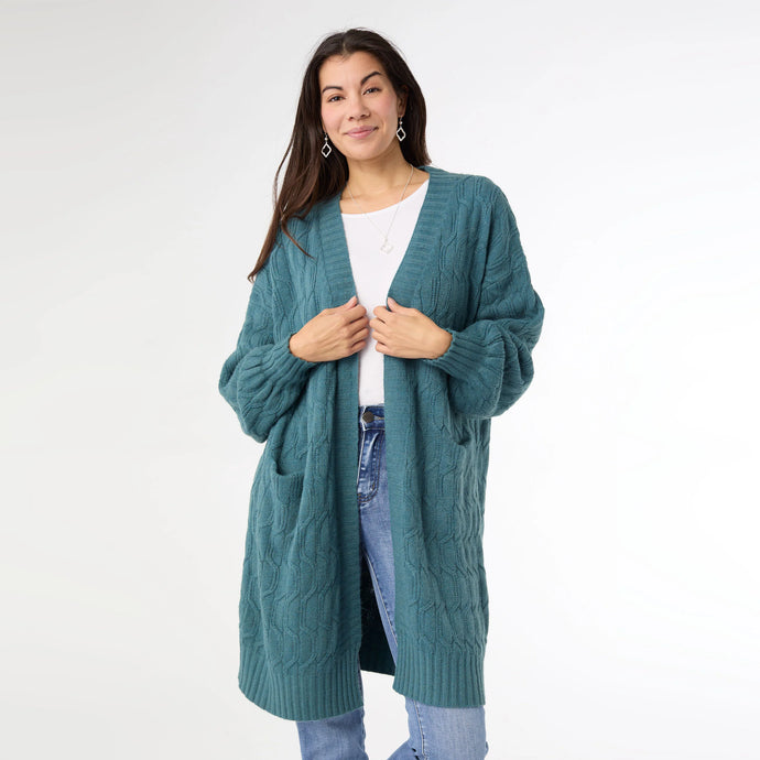Summit Cable Knit Cardigan - Teal