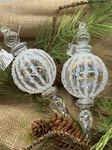 Clear Glass Long Spindle Ornament with Beads