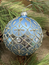 Load image into Gallery viewer, Light Blue Glass Ornament with Gold Glitter