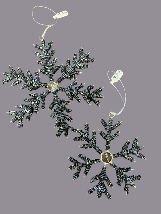 Navy Blue Beaded Snowflake Ornament