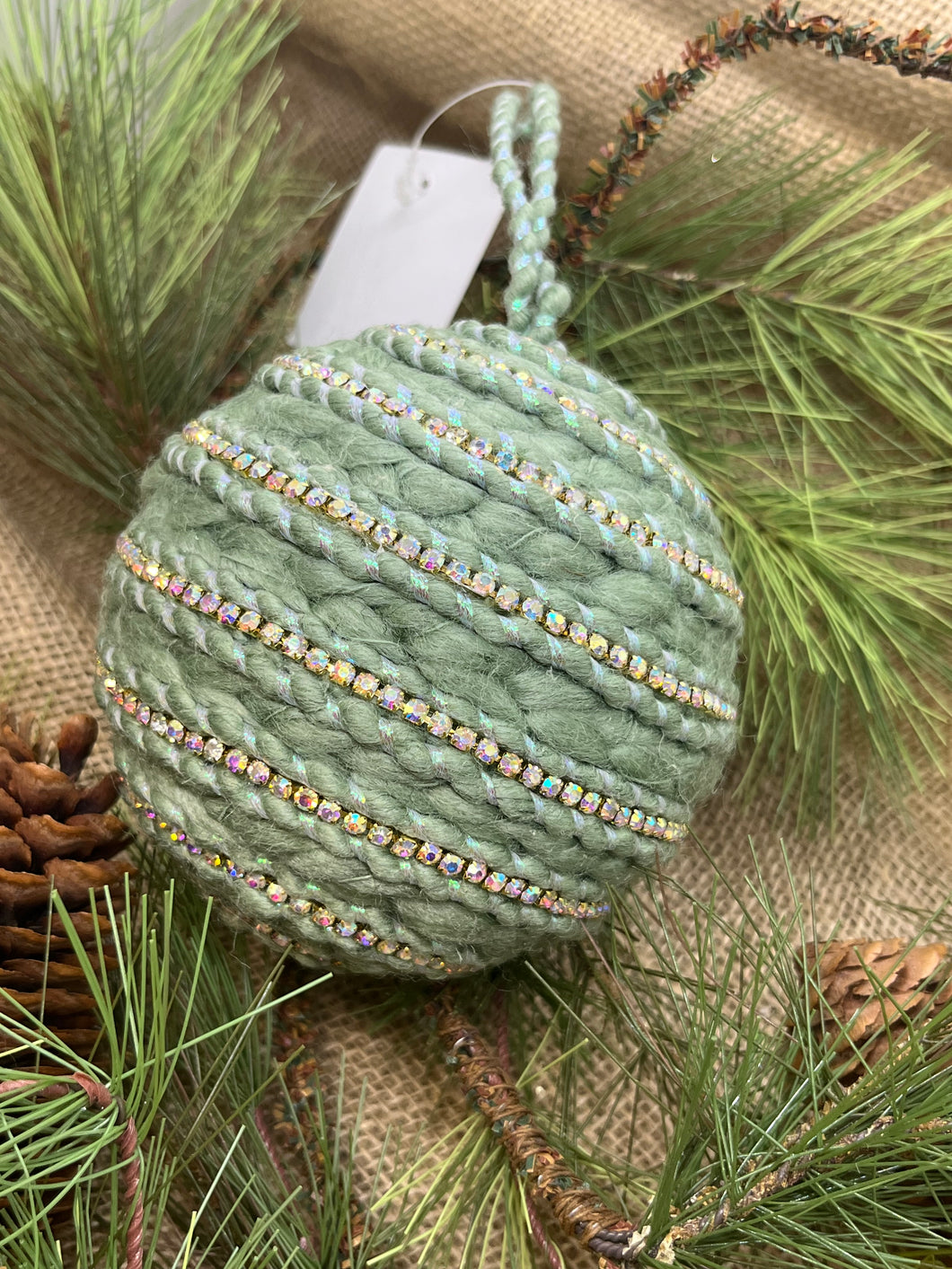 Chunky Yarn Jeweled Ball Ornament