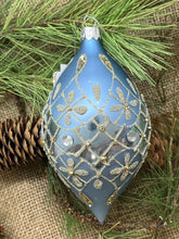 Load image into Gallery viewer, Light Blue Glass Ornament with Gold Glitter