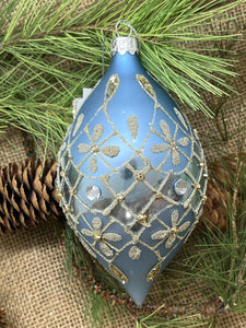 Light Blue Glass Ornament with Gold Glitter