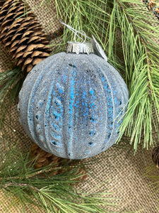 Blue "Flocked" Sweater Print Ball Ornament