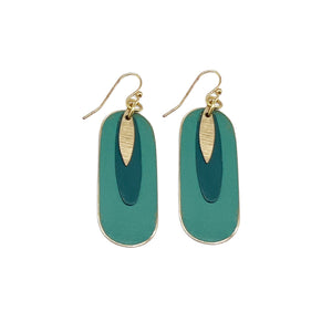 Brass Patina Earrings - Teal Abstract Layers