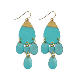 Brass Patina Earrings - Blue Teardrop Dangles