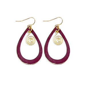 Brass Patina Earrings - Maroon Cut Out Gold Swivel