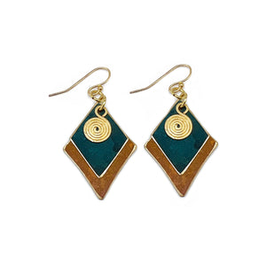 Brass Patina Earrings - Diamond Swivel Earth Layers