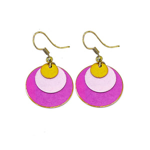 Brass Patina Earrings - Pink Layers