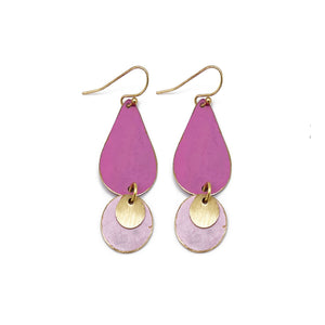 Brass Patina Earrings - Pink & Lilac Two Tiered Dangle