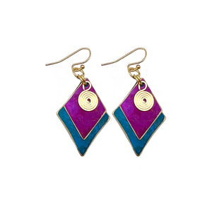 Brass Patina Earrings - Diamond Swivel Berry Layers