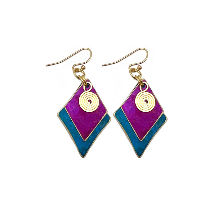 Brass Patina Earrings - Diamond Swivel Berry Layers