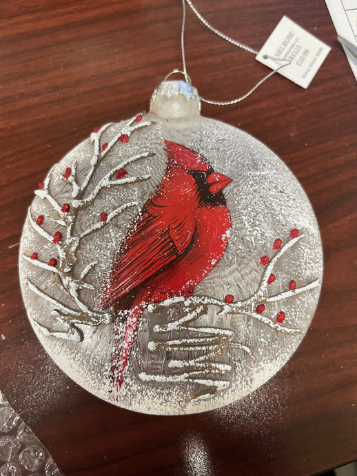 Cardinal Glass Disc Ornament