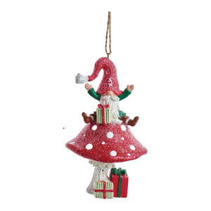 Gnome on Mushroom Ornament