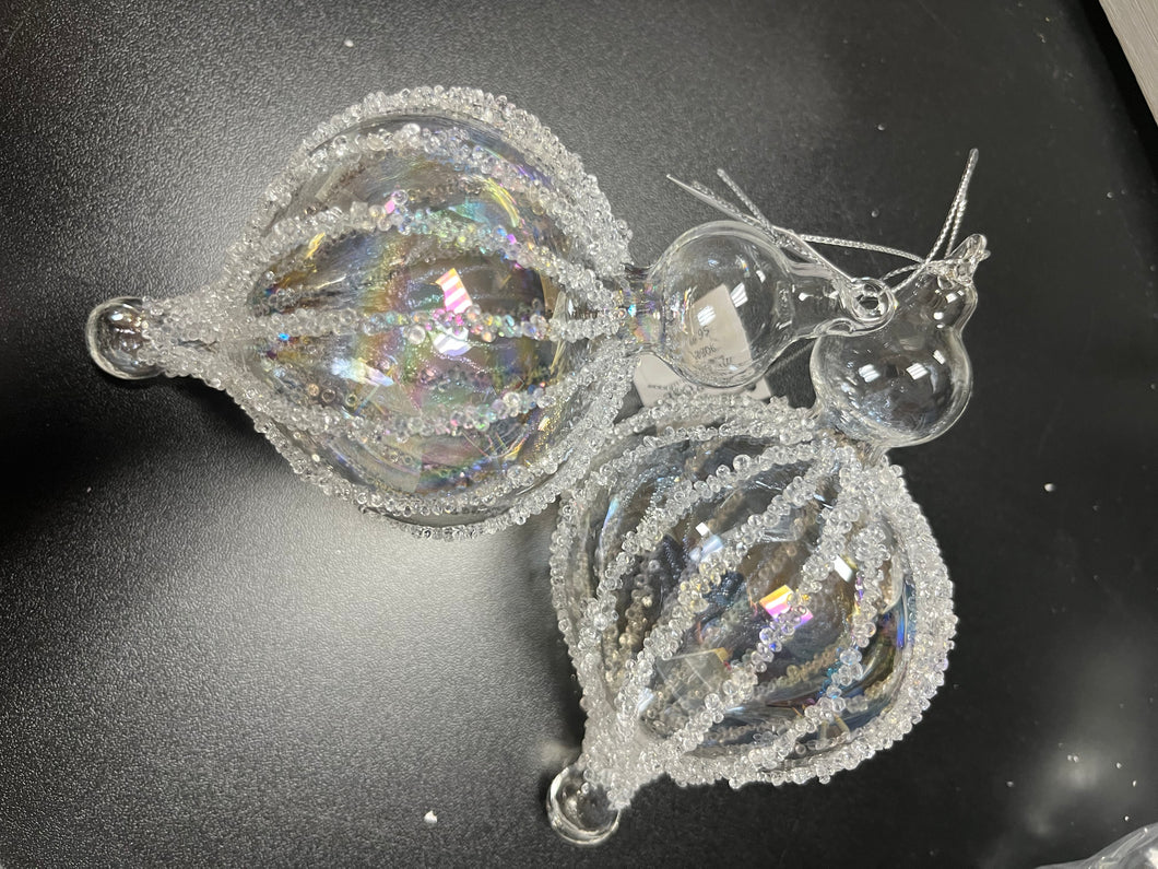 Clear Glass Spindle Ornament with Beads