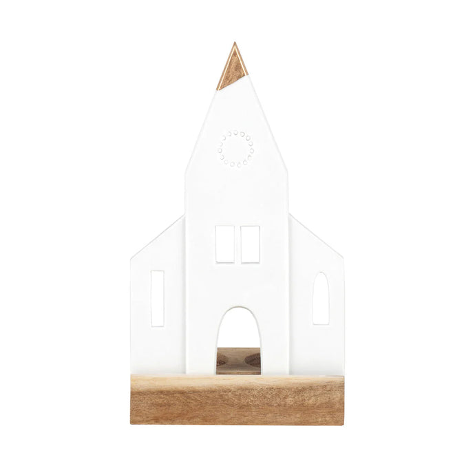 Porcelain & Acacia Village Tealight - Church