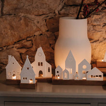 Load image into Gallery viewer, Porcelain &amp; Acacia Village Tealight - Church