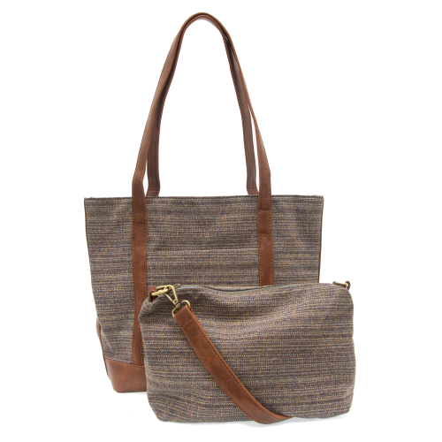 Dusty Blue Tia Tweed Front-Pocket Tote