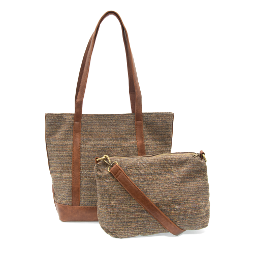 Neutral Tia Tweed Front-Pocket Tote