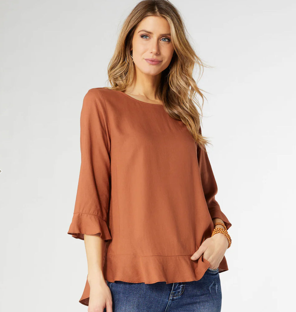 Virginia Ruffle Sleeve Top - Terra Cotta