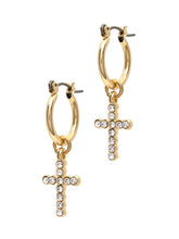 Load image into Gallery viewer, Gold Hoop with Cross
