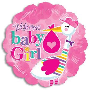 Welcome Baby Girl Stork Balloon