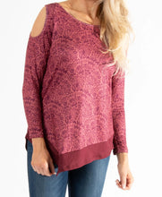Load image into Gallery viewer, Olivia Cold Shoulder Top - Bordeaux Boho, Dusty Rose Waffle, or Gray
