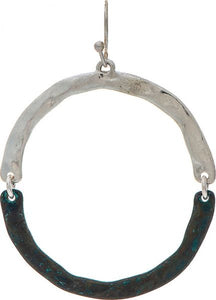 Patina Silver Split Linked Circle Earrings