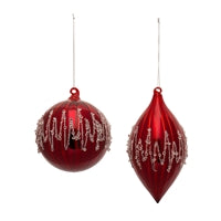 Silver Accent Deep Red Glass Ornament
